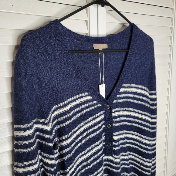Lilla P Stripe Terry Henley Pullover Sweater Blue/Cream MEDIUM & LARGE NWT - Picture 3 of 12